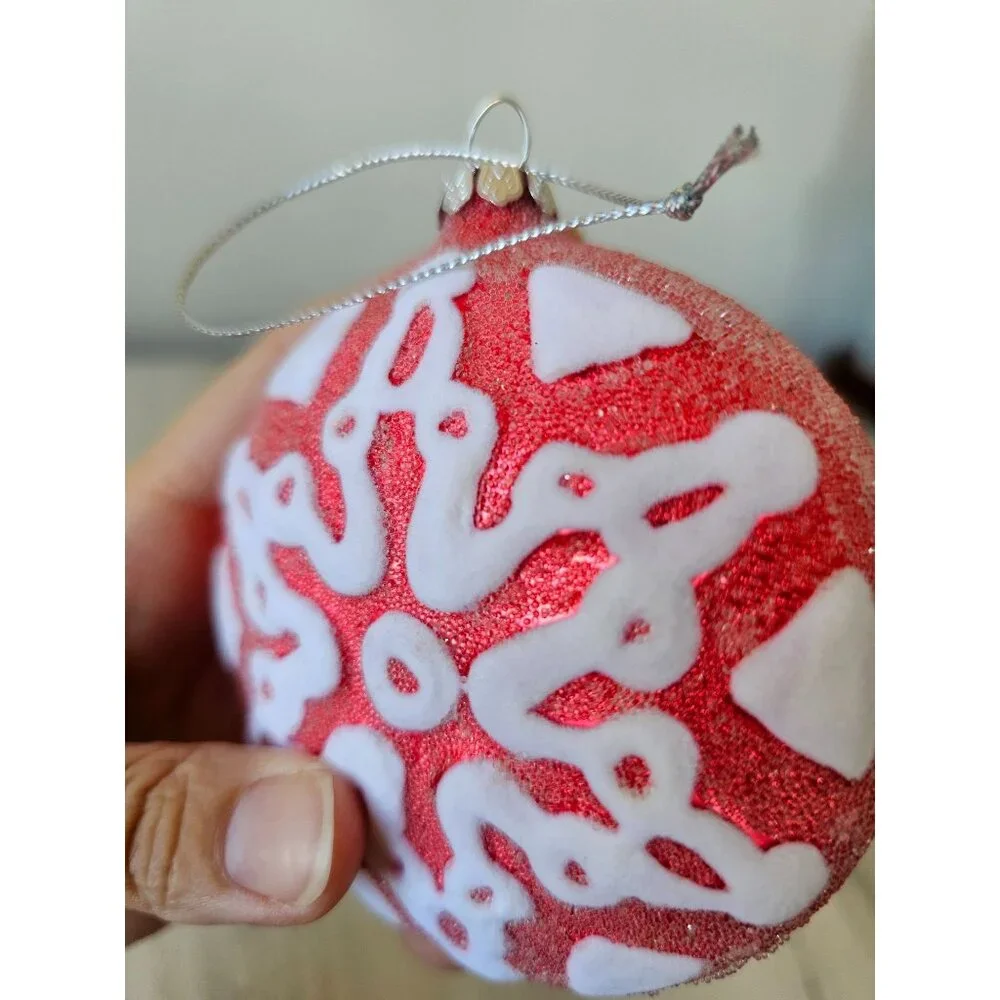 Sugared snowflake red velvet glass ornament unique‎ Xmas tree